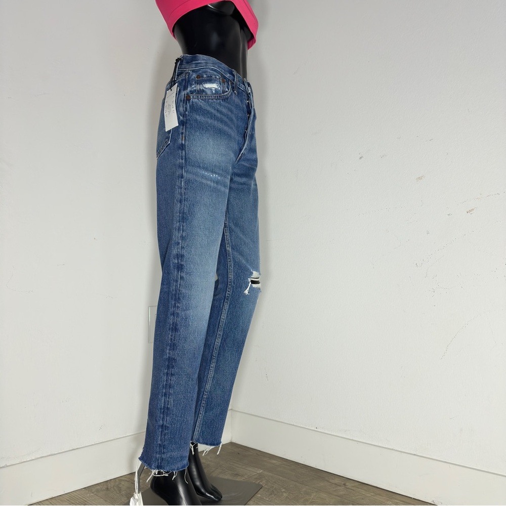 $265 NWT RE/DONE 70s Stove Pipe High Rise Button Fly Knee Rip Jeans Size 25 - Picture 5 of 15